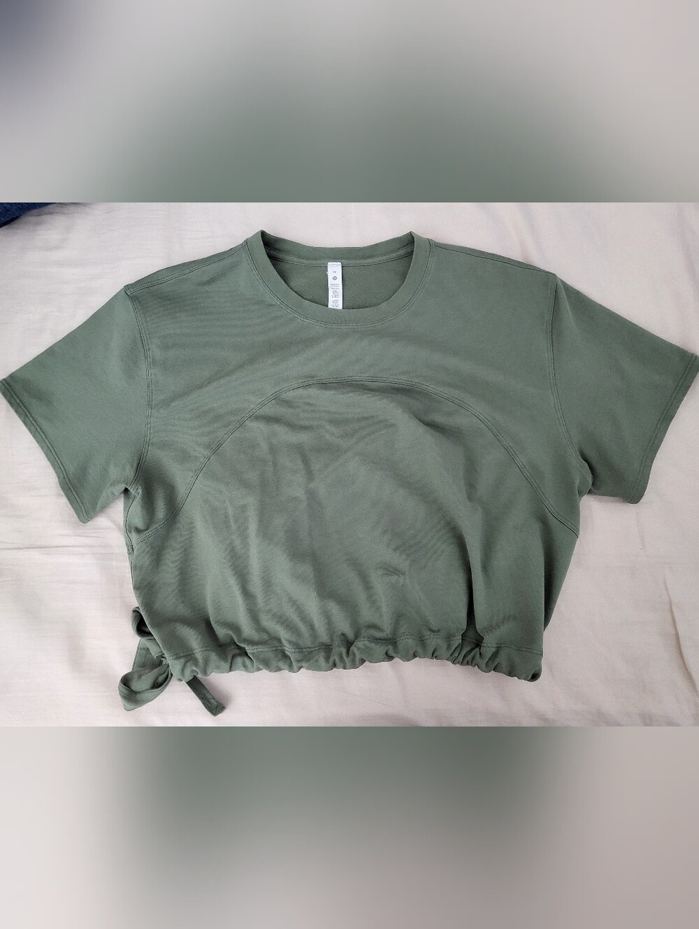 lululemon athletica Sage Green Cropped Tie-Hem Short Sleeve Top